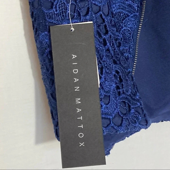 NWT Aidan Mattox Navy Lace Cropped Blouse Back Zip - Picture 5 of 11